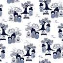 BANTIE Kokeshi blue I white Wallpaper Wandbeläge / Tapeten