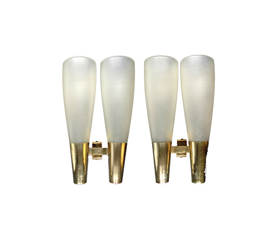 Pair of glass and brass sconces