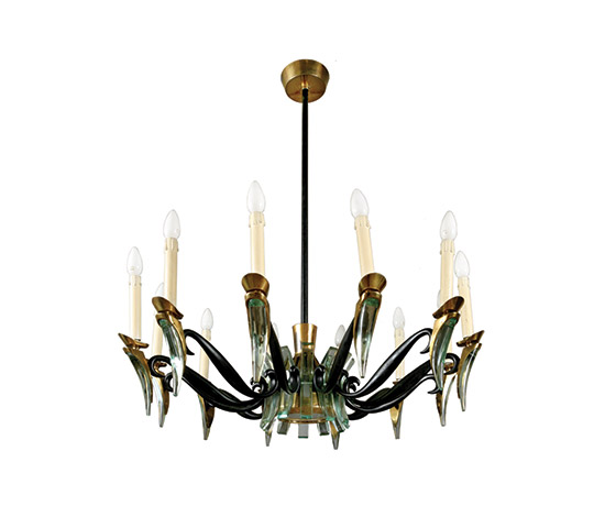 Crystal and brass chandelier