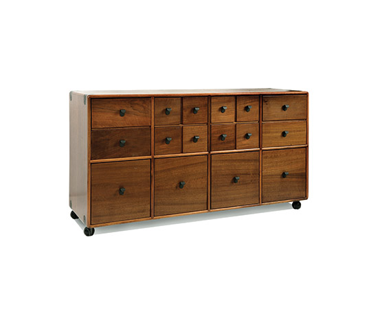 Nutwood chest of drawers on castors