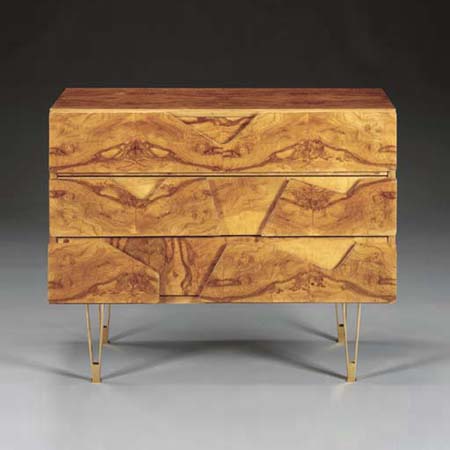 Walnut and brass chest of drawers