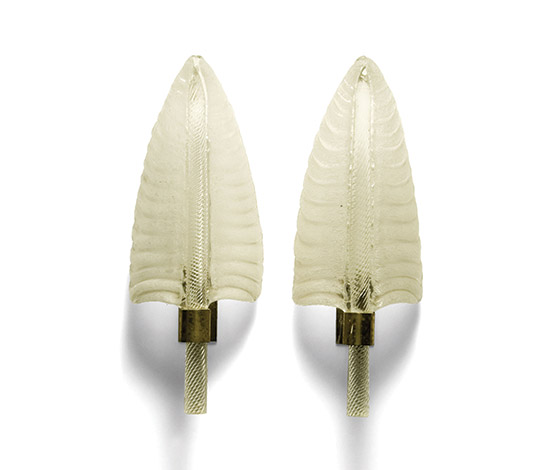 Pair of leaf-shaped Murano glass sconces