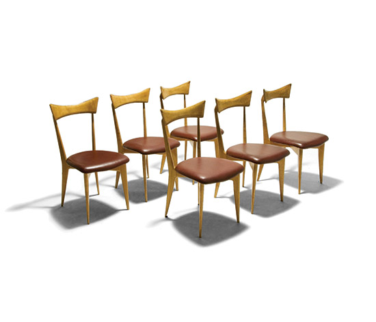 Six upholstered beechwood chairs