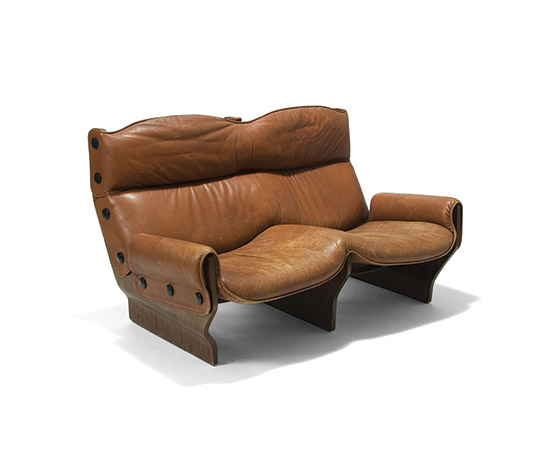 'Canada' leather and plywood sofa