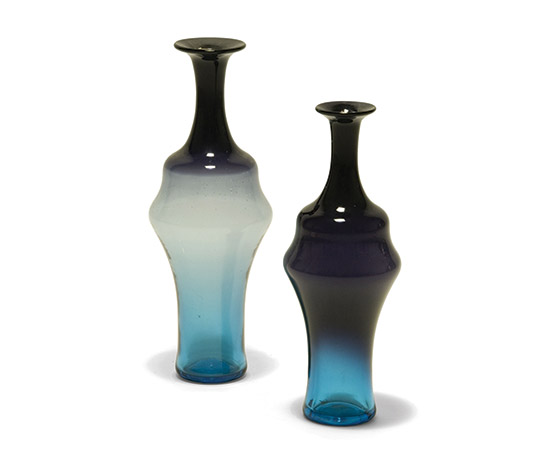 Pair of blown Murano glass bottles