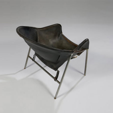 Black leather sling chair