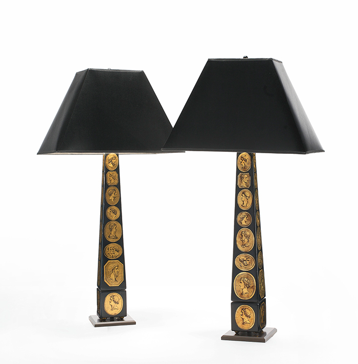 Cammei obelisk table lamps, pair