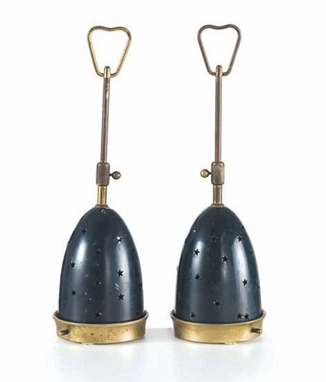 Pair of brass and metal table lamps