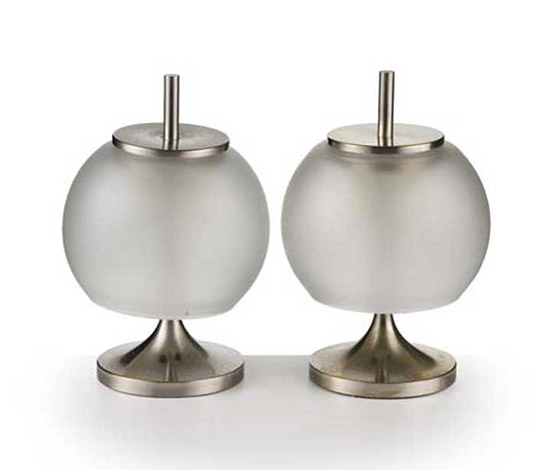 Pair of "Chi" metal / glass table lights