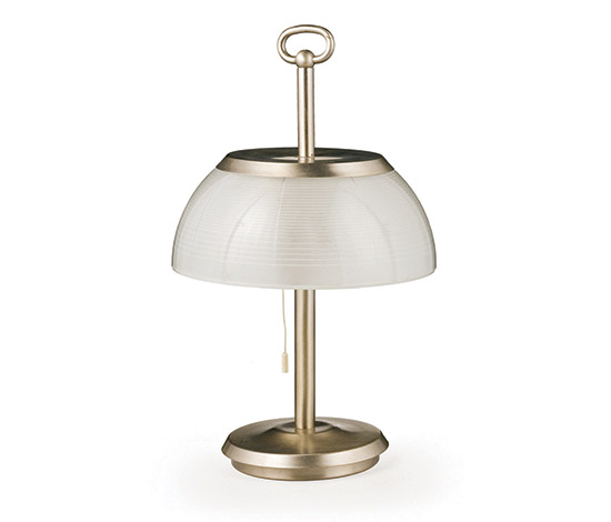 Nickel-plated brass and glass table lamp