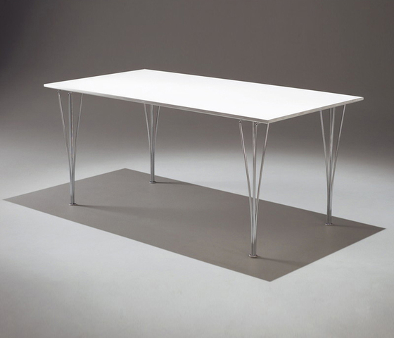 Rectangular | Dining table | B638 | White laminate | Chrome span legs | Dining tables | Fritz Hansen