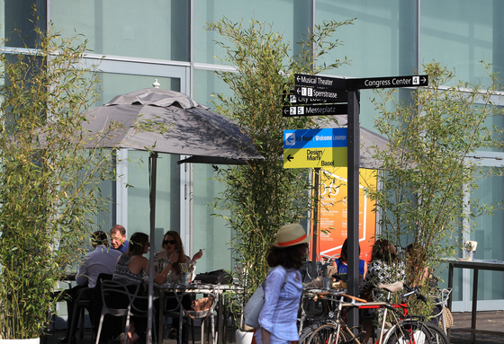 Signage System Messe Basel by BURRI – Signposts for outdoor areas by BURRI