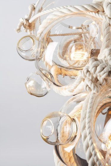 Knotty Bubbles Chandelier - 1 Lg, 2 Sm Bubbles, 5 Barnacles (Khaki/Clear) | Suspended lights | Roll & Hill