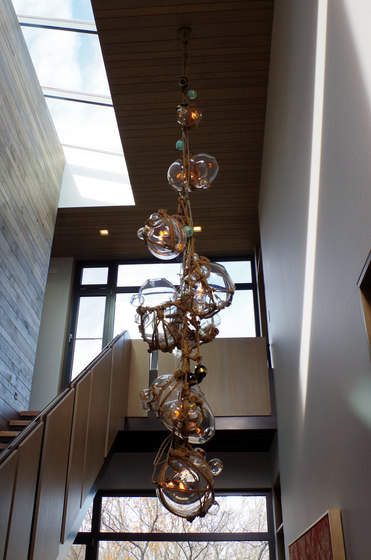 Knotty Bubbles Chandelier - 3 Lg, 2 Sm Bubbles, 5 Barnacles (Khaki/Clear) | Suspended lights | Roll & Hill