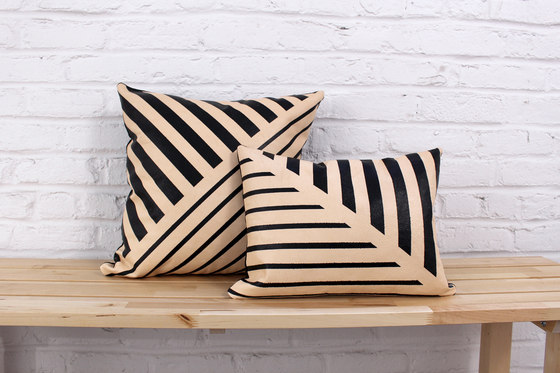 Black Lines Leather Pillow - 12x16 | Coussins | AVO