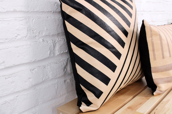 Black Lines Leather Pillow - 12x16 | Coussins | AVO