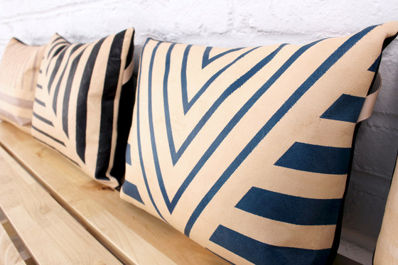 Blue Geometric Leather Pillow - 18x18 | Coussins | AVO