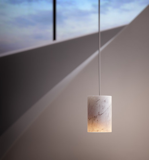 Solid | Pendant Cylinder in Carrara Marble | Suspended lights | Terence Woodgate