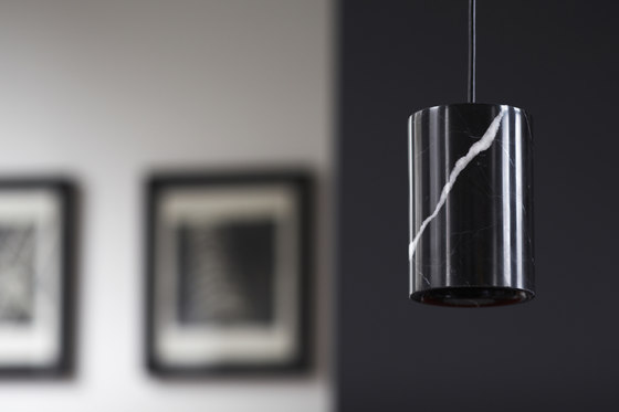 Solid | Pendant Cylinder in Nero Marquina Marble | Suspended lights | Terence Woodgate