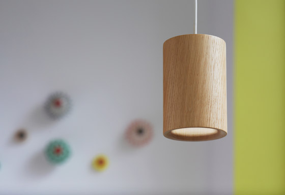 Solid | Pendant Cylinder in Natural Oak | Suspended lights | Terence Woodgate