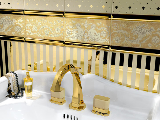 Grand Elegance Gold narciso B oro su bordeaux | Keramik Fliesen | Petracer's Ceramics