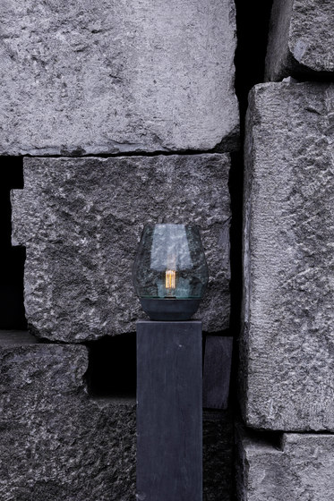 Bowl Table Lamp Verdigrised Copper w. Light Green Glass | Table lights | NEW WORKS