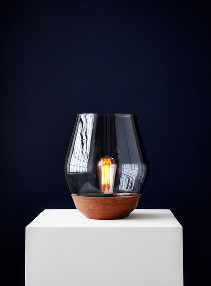 Bowl Table Lamp Verdigrised Copper w. Light Green Glass | Tischleuchten | NEW WORKS