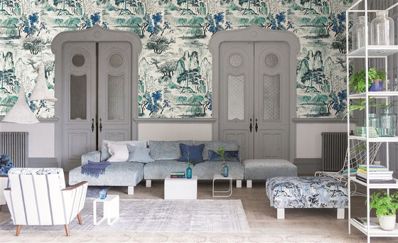 Shanghai Garden Wallpaper | Chinese Trellis - Platinum | Tejidos decorativos | Designers Guild