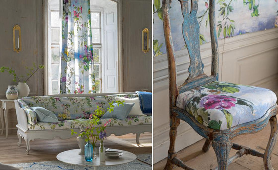 Caprifoglio Fabrics | Fresco Leaf - Indigo | Tejidos decorativos | Designers Guild