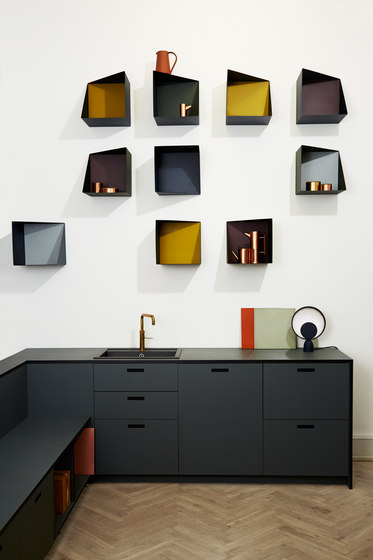 Wall Box | Navy Blue | Turmeric Yellow | Shelving | Please Wait to be Seated