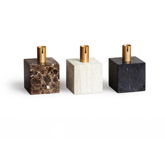 Block Candle Holder Light Fossil Marble w. Brass | Portacandele | NEW WORKS