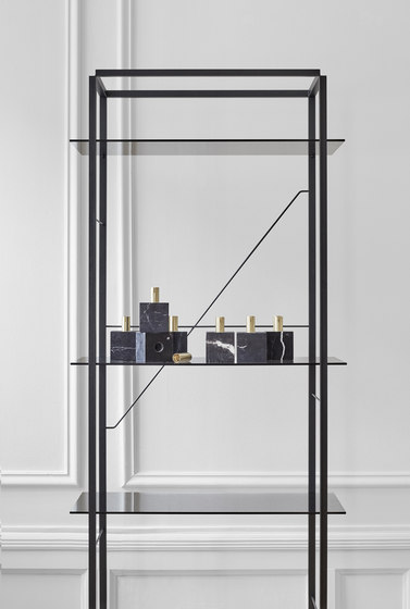 Block Candle Holder Black Marquina Marble w. Brass | Candelabros | NEW WORKS