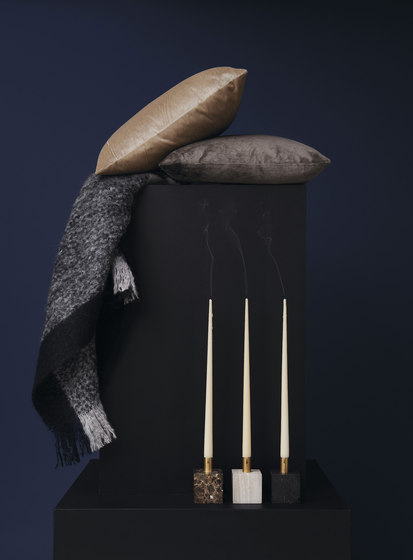 Block Candle Holder Black Marquina Marble w. Brass | Candelabros | NEW WORKS