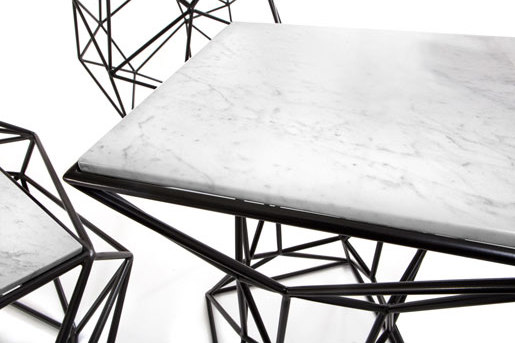 Archimedes Large Side Table in Steel w| Marble Inlay | Tables d'appoint | Matthew Shively