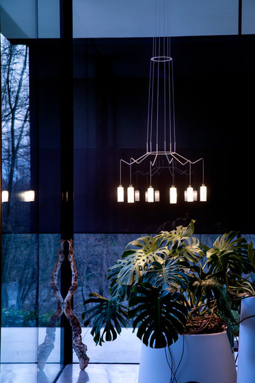 Chan BR9-AR3-R1 chandelier in pyrex glass and metal | Suspended lights | Prandina