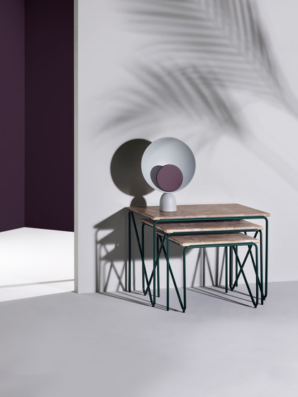 Tryptich Nesting Tables | Cedar Green with Monaco Brown Marble | Mesas auxiliares | Please Wait to be Seated