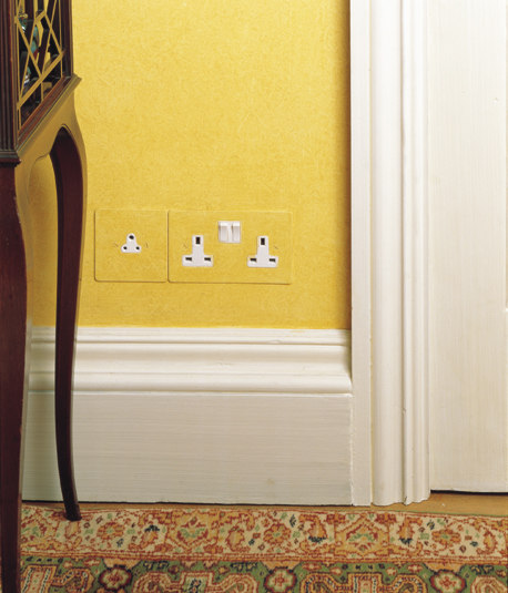 Unlacquered Brass double 13amp socket with black insert | British sockets | Forbes & Lomax