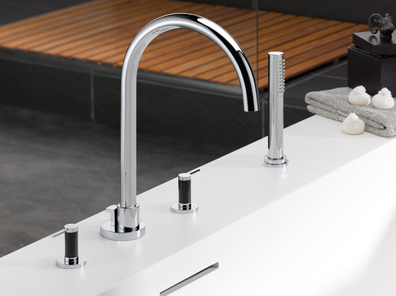 Anoa | Rim mounted three-hole basin mixer - High spout | Wash basin taps | THG Paris