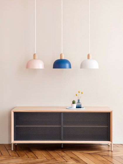 Nina | Table lamp, brass stick & grey blue lampshade | Lampade tavolo | Hartô