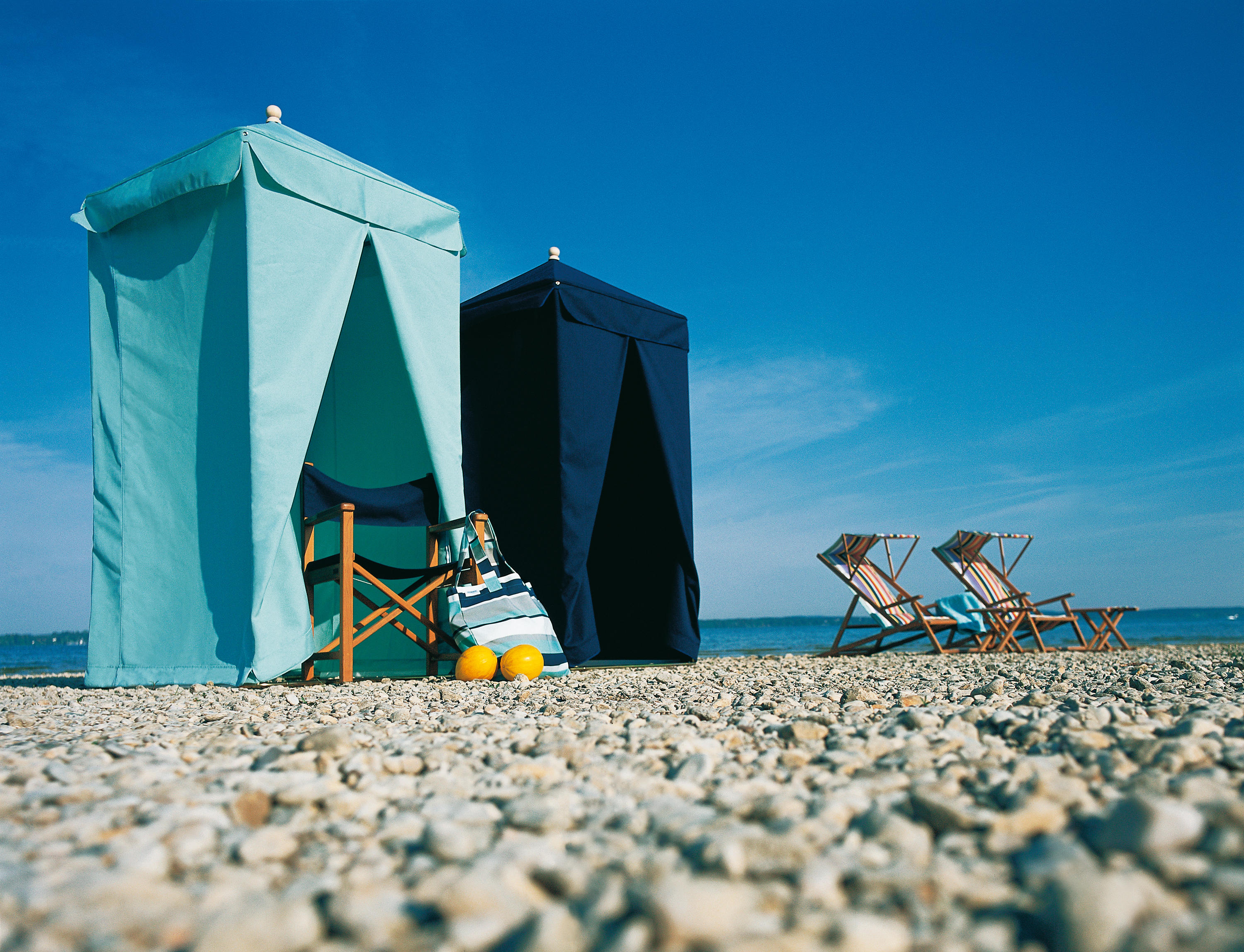 beach cabana with sand bags