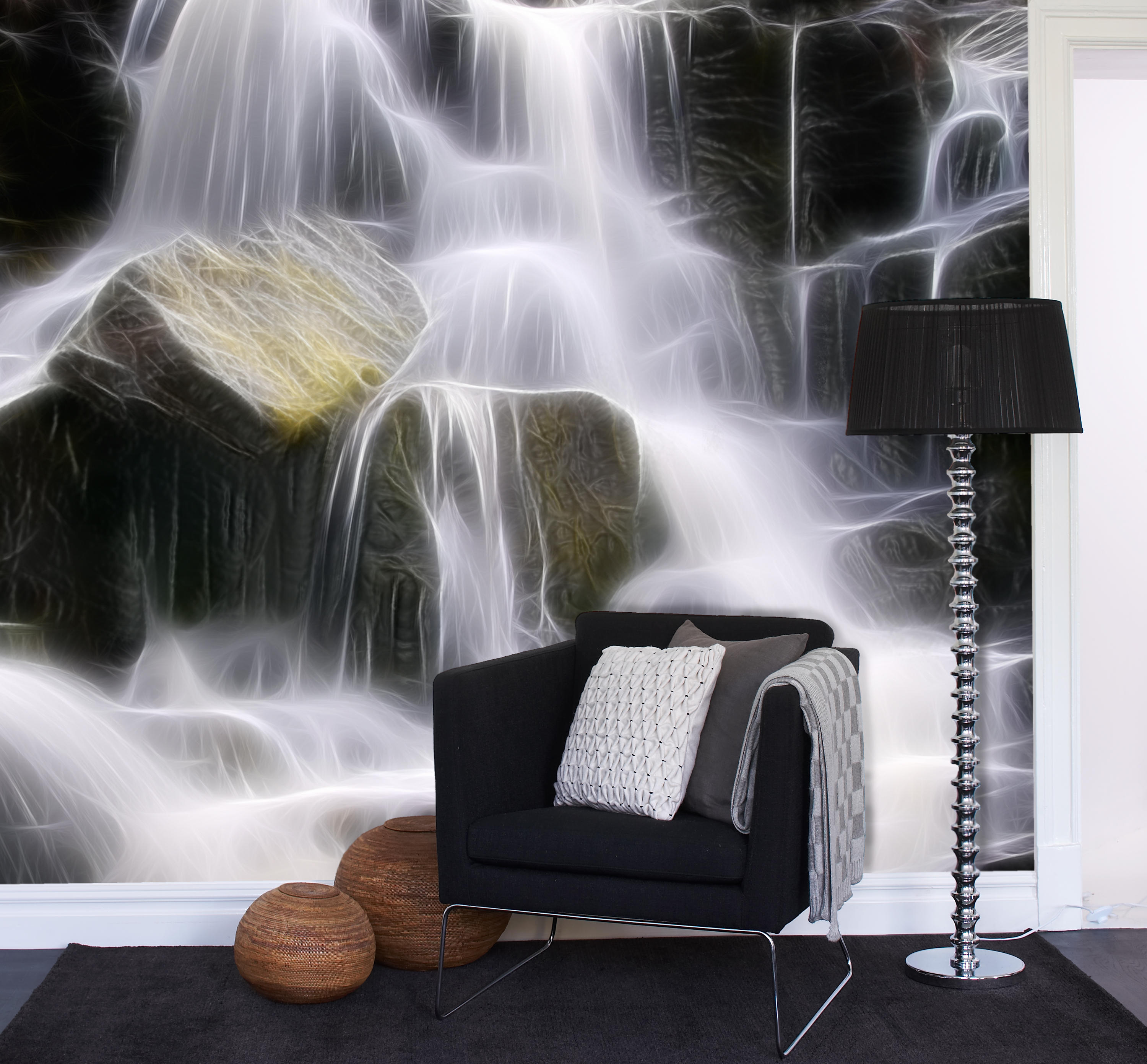 фотообои с водопадом в интерьере