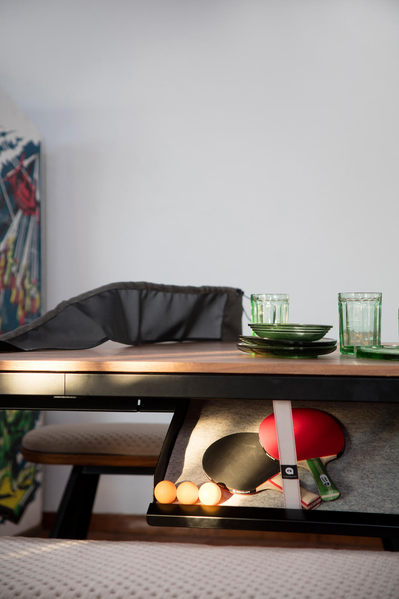 Table / L 274 cm - Table ping pong & repas Noir / Pieds bois - RS BARCELONA