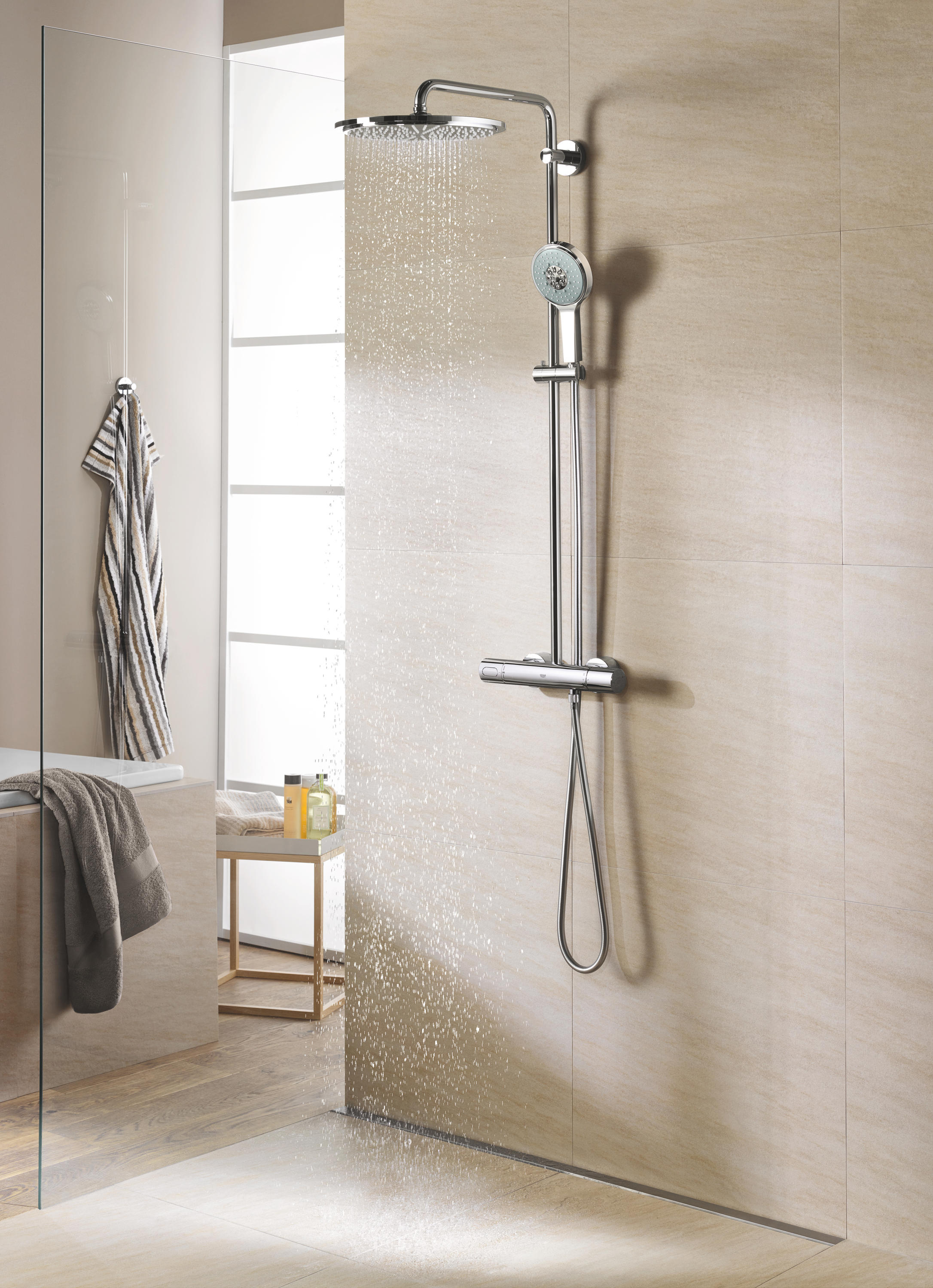RAINSHOWER SYSTEM 400  Shower panel Wall-mounted thermostatic shower panel  with diverter By Grohe