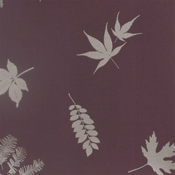 Leaves plum/pewter wallpaper