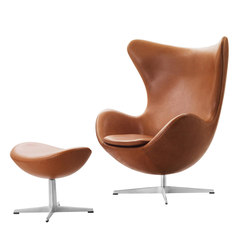 Egg™ Lounge chair | 3316 | Walnut leather | Polished aluminum base + Footstool | 3127 | Walnut leather | Polished aluminum base | Armchairs | Fritz Hansen