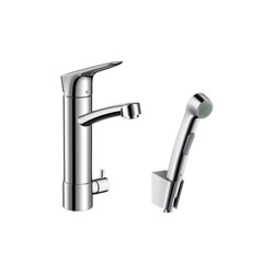 hansgrohe Logis Single lever basin mixer with device shut-off valve and Bidette 1jet hand shower/ Porter'S shower holder set |  | Hansgrohe