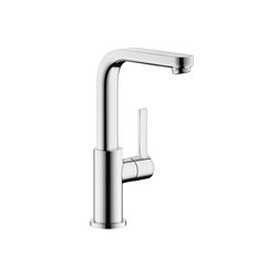 hansgrohe Metris S Single lever basin mixer with push-open waste set and swivel spout with 120° range