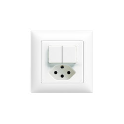 Switches, push buttons and sockets | Kleinkombination mit Doppel-Druckschalter und Steckdose | Switches with integrated sockets (Swiss) | Feller