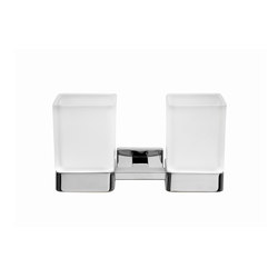 Lea Wall-mounted tumbler holder with 2 satined glass tumblers | Bathroom accessories | Inda