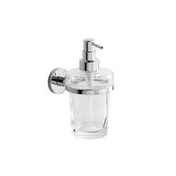 One Wall-mounted soap dispenser with extra clear transparent glass container and chrome-plated brass pump | Bathroom accessories | Inda